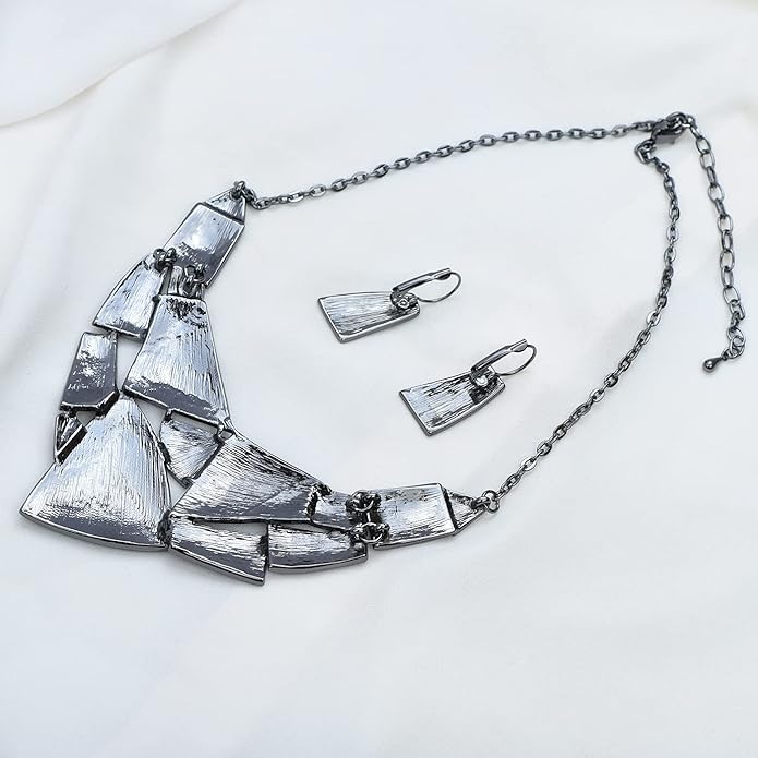 Irregular Enamel Triangle Shape Collar Bib Statement Necklace Earrings Set Women Bridal Jewelry