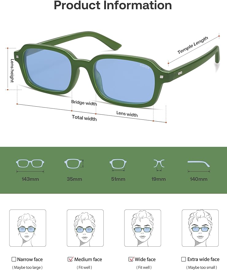 SOJOS Trendy Rectangle Polarized Sunglasses Womens Mens, Small Retro Fashion Thin Slim Square Sunnies SJ2610