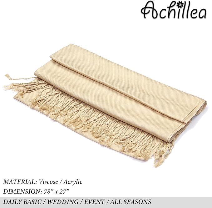 Achillea Soft Silky Pashmina Scarf for Women – Shawl Wrap for Evening Dresses, Bridesmaids, Weddings & Everyday Wear