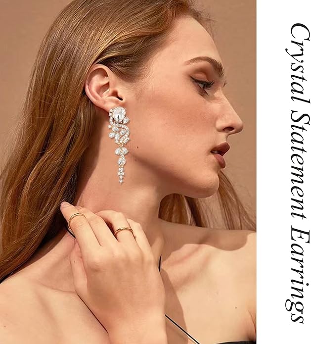 Fashion Rhinestone Statement Drop Dangle Earrings Long Colorful Crystal Bridal Wedding Teardrop Chandelier Earrings for Women Prom Pageant
