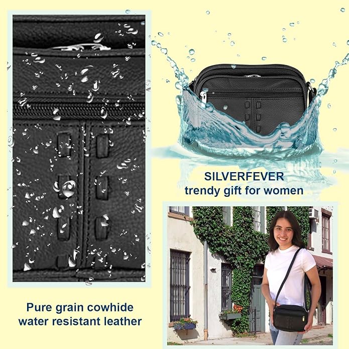 Cowhide Leather Women's Shoulder Purse Small Cross Body Organizer Bag with Many Pockets