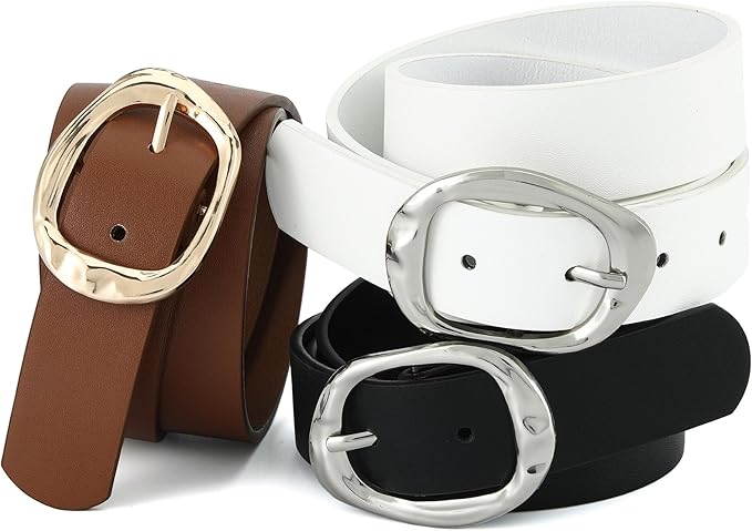 Earnda Leather Belts for Women Casual Fashion Waist Belt with Liquid Shapes Gold Buckle for Jeans Pants Dresses