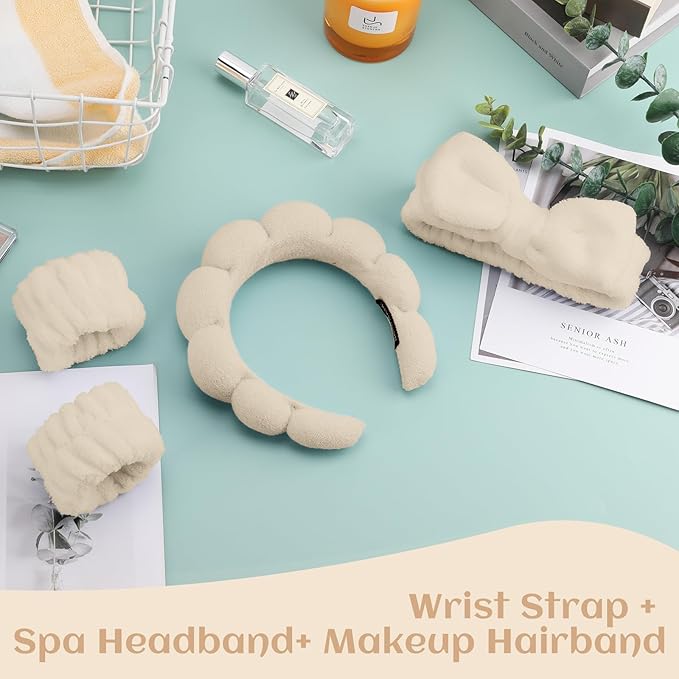 Makeup Headband & Wristband Spa Set – Puffy Sponge Skincare Headband for Washing Face, Soft Non-Slip Set for Women & Teen Girls, Ideal Present for Teen Girls Birthday