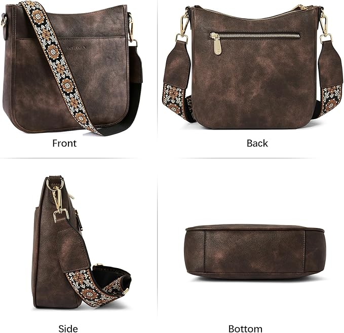 BOSTANTEN Crossbody Bags for Women Trendy Vegan Leather Hobo Purses Shoulder Handbags With Wide Shoulder Strap