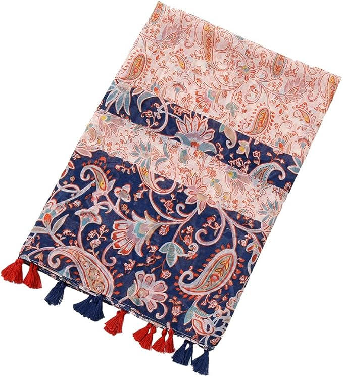 Yeieeo Boho Scarf for Women Lightweight Floral Printed Scarf Fall Winter Fashion Fringed Shawl