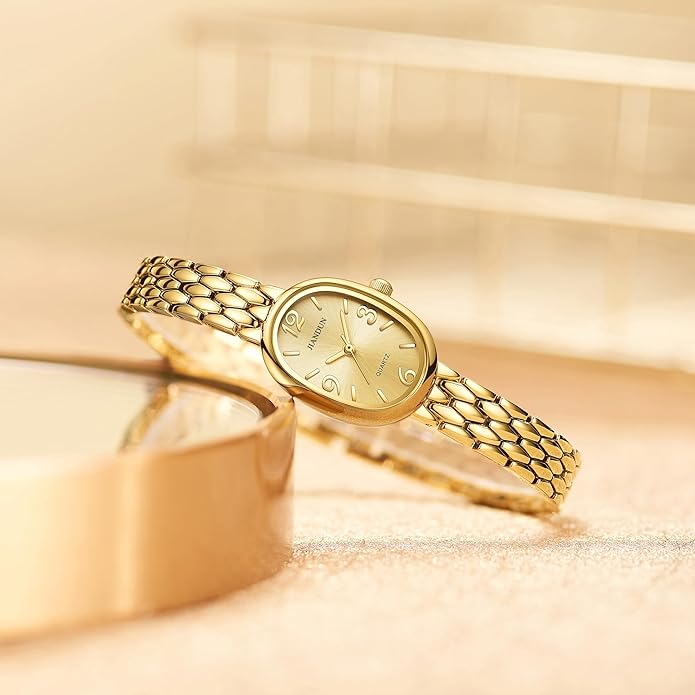 JIANDUN Vintage Small Gold Women’s Watch, Elegant Stainless Steel Bracelet, Water-Resistant with Tools Included