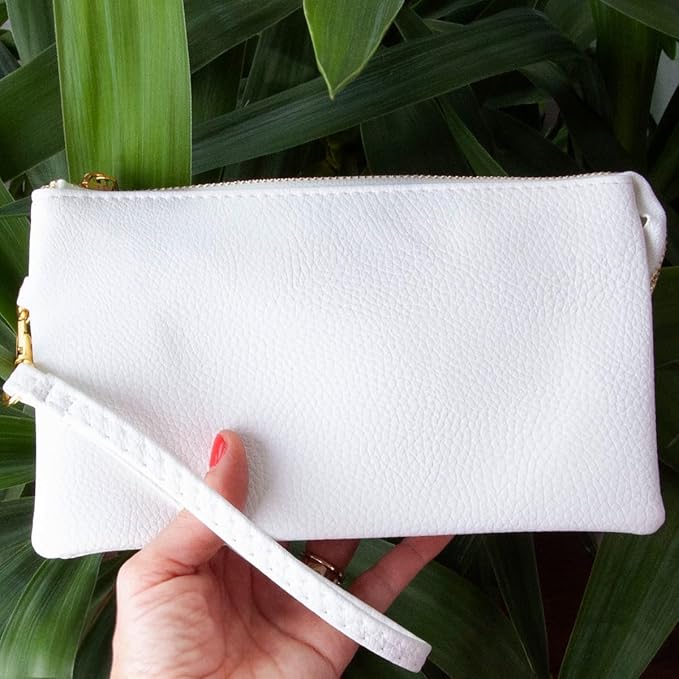 Vegan Leather Wristlet Purse for Women - Small Clutch Purse with Shoulder and Wrist Straps
