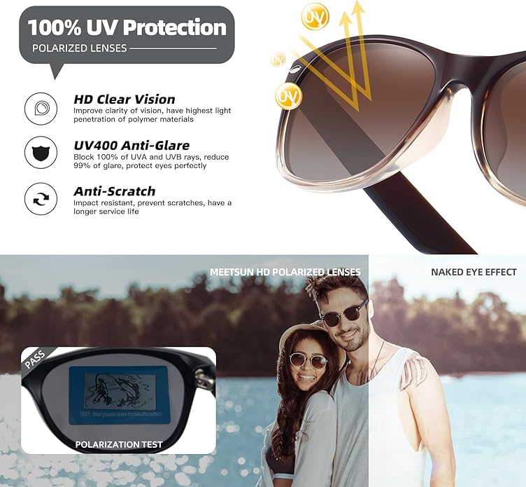 MEETSUN Classic Polarized Sunglasses for Women Men Trendy Retro Sun Glasses for Driving UV Protection (3 Pack)