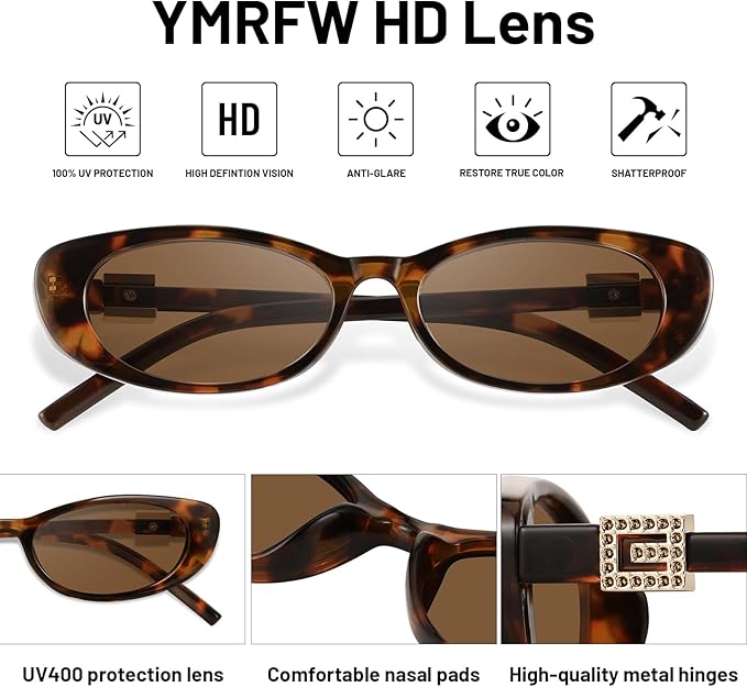 Retro Oval Cat Eye Sunglasses for Women Trendy Narrow Small Oval Sun Glasses 90s Vintage Shades