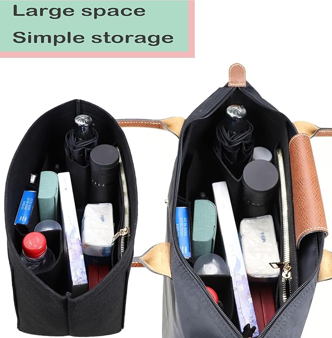 Purse Organizer Insert for longchamp Le Pliage Neo(Large) Handbags Insert Organizer 1012BLACK-L