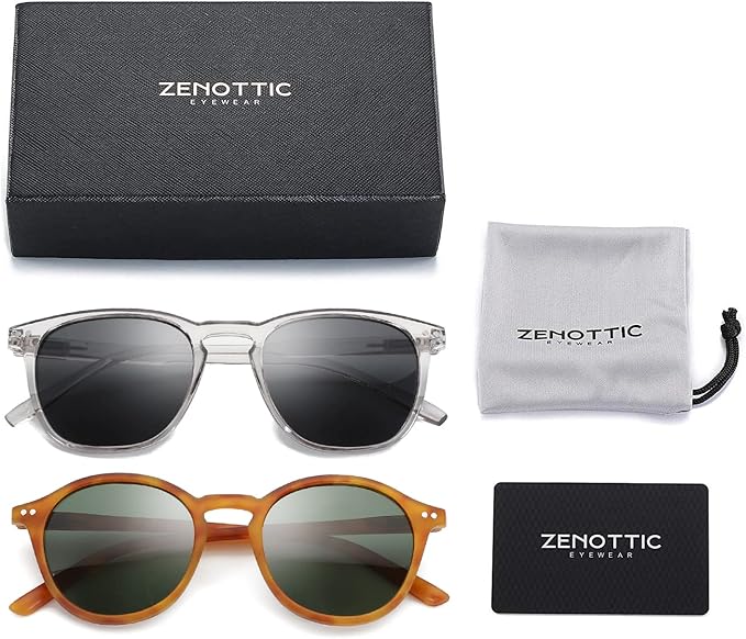 ZENOTTIC Polarized Sunglasses for Women Men: Retro Shades Round | Square Frame UV Protection 2 Pack