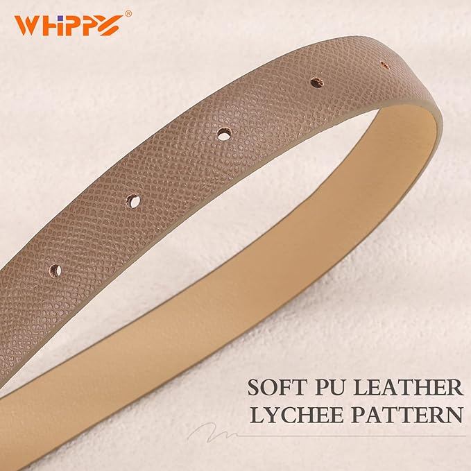 WHIPPY Women Skinny Leather Belt for Jeans Pants Dresses Ladies Fashion Waist Belt with Shiny Gold Buckle