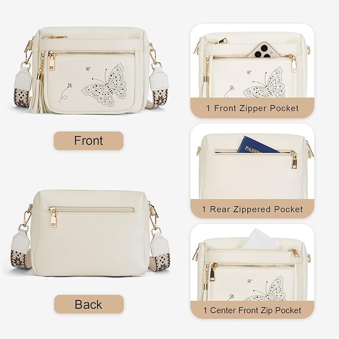 Crossbody Bags for Women Trendy Leather Crossbody Purse Shoulder Handbags Butterfly Design