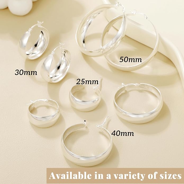 Senteria 12mm Wide Thick Hoop Earrings 925 Sterling Silver Hoop Earrings for Women Hypoallergenic 14K Real Gold Plated Hoops Large Earring Lightweight Chunky Hoops Earring for Women 25/30/40/50MM