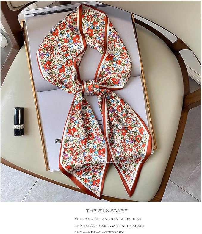 Livrerpi Silk Feeling Head Scarf Fashion Satin Hair Scarf Square Long Scarves for Women Gifts