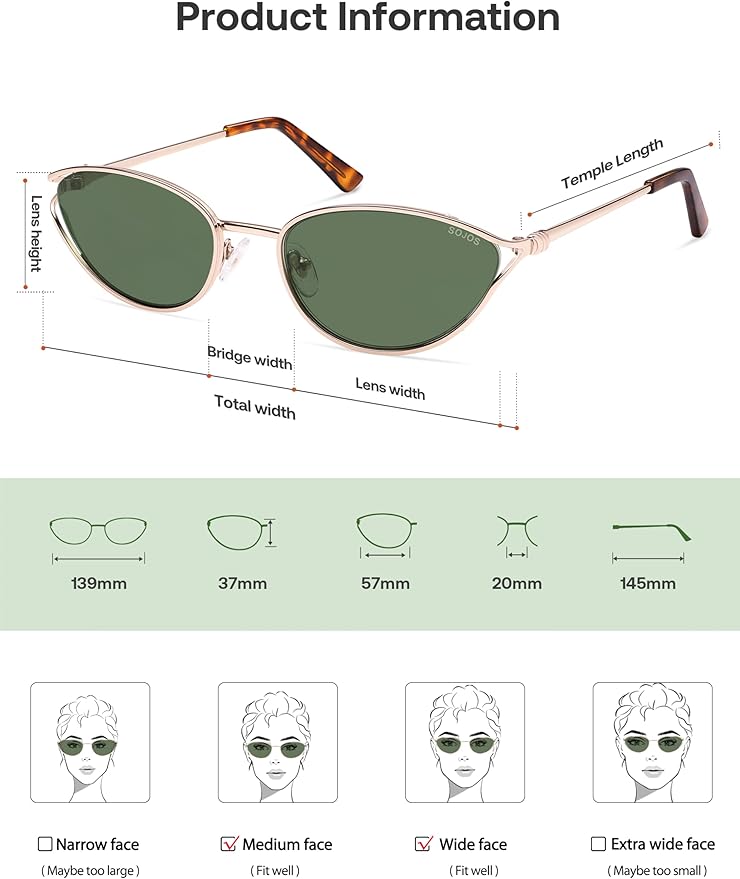 SOJOS Trendy Oval Polarized Sunglasses for Women,Retro 90s Cat Eye Shades SJ1254