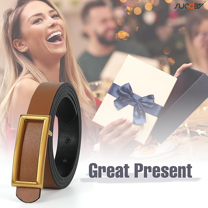 SUOSDEY Women Reversible Leather Belts for Jeans Pants Dresses Ladies Fashion Belts with Gold Buckle, 0.9" Width