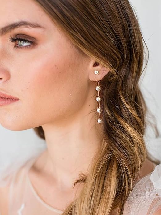 Long Pearl Earrings for Women 925 sterling silver Pearl Dangle Earrings Hypoallergenic Elegant Wedding Pearl Tassel Earrings for Bridal Christmas Gift…