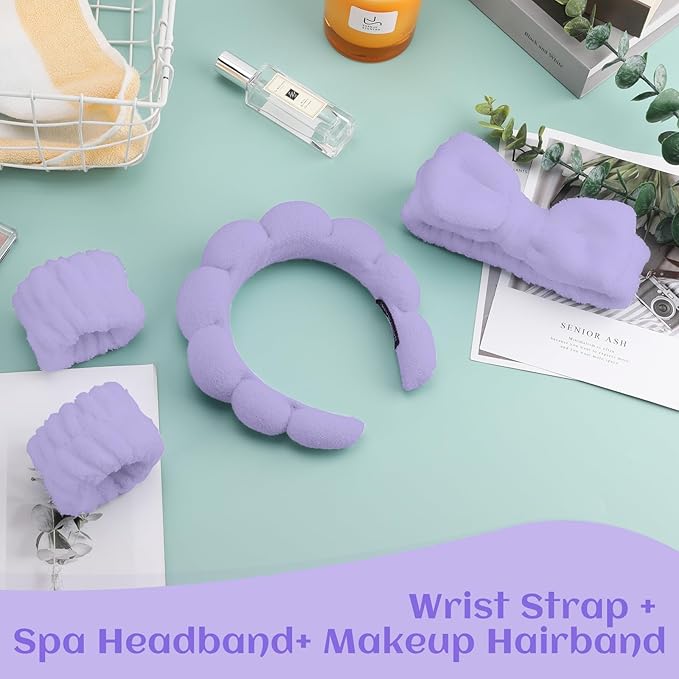Sponge Spa Headbands & Wristband Set for Women, Puffy Makeup Headband for Washing Face, Soft Skincare Headband Present for Teenage Girls, Cute Teen Girl Gifts for Birthday
