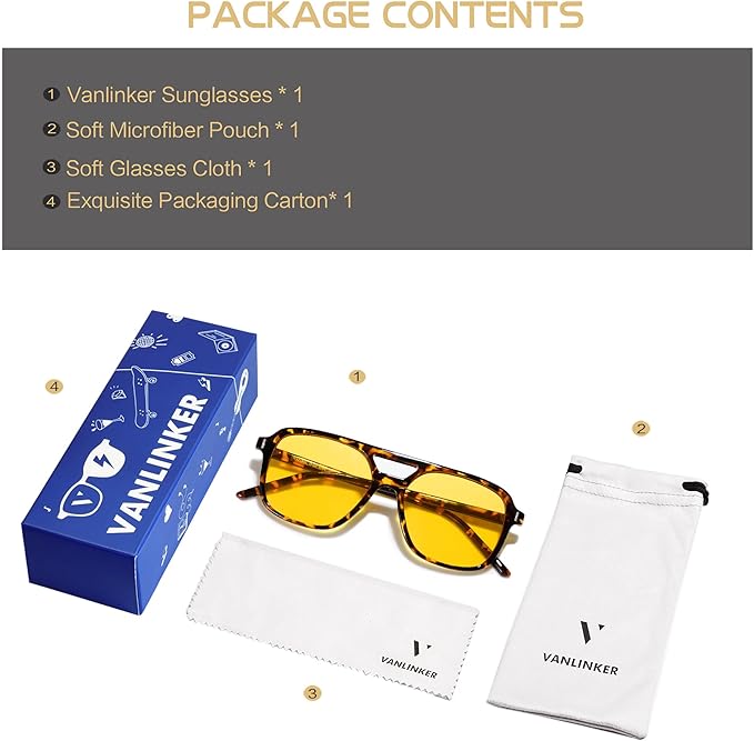 VANLINKER Retro Vintage 70s Square Aviator sunglasses for women men VL9611X