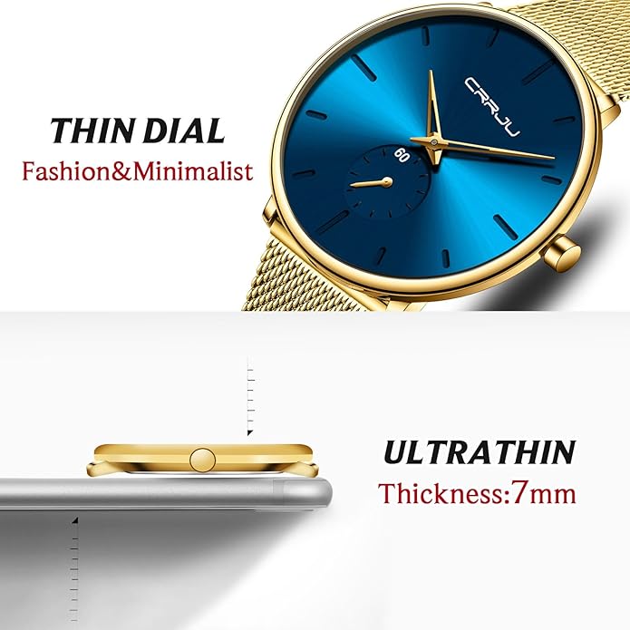 Mens Watches Ultra-Thin Minimalist Waterproof - Fashion Wrist Watch for Men Unisex Dress with Stainless Steel Mesh Band