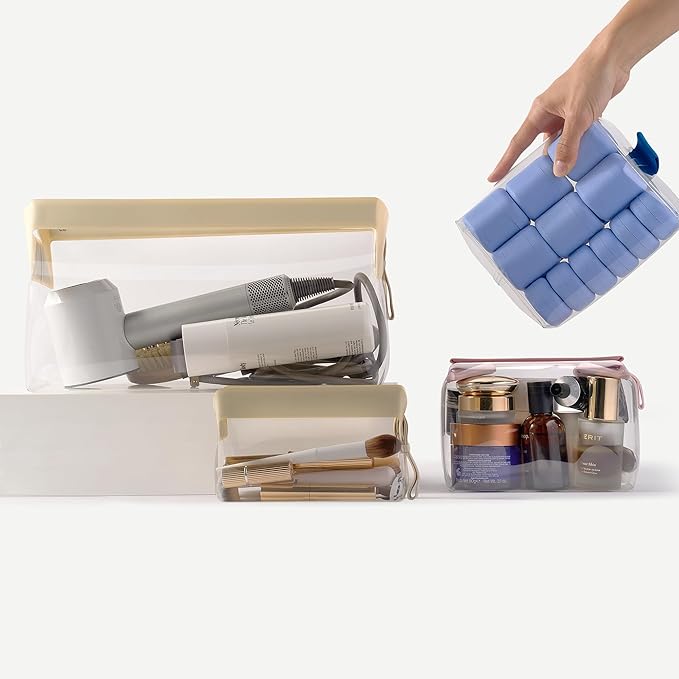 Cadence Parcel - Clear Kit with Magnetic Closure - Durable and Leak-Resistant Travel Toiletry Kit - TSA-Compliant & Modular Design - Hygiene Bag for Travel Essentials - 1 Qt - Pebble