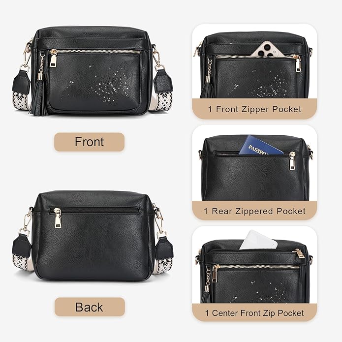 Crossbody Bags for Women Trendy Leather Crossbody Purse Shoulder Handbags Butterfly Design