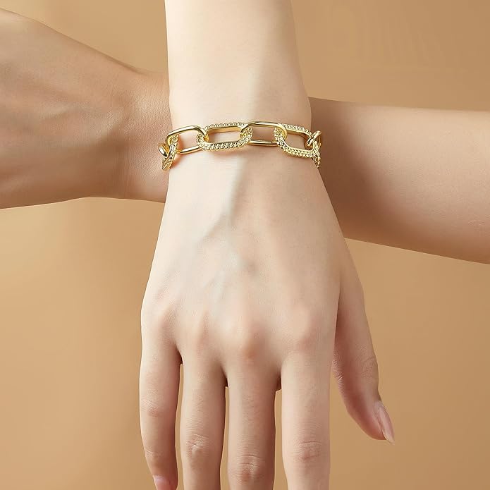 Mytys Link Bracelet for Women Gold and Silver 2 tone Circles Chain Wire Bangle Bracelets
