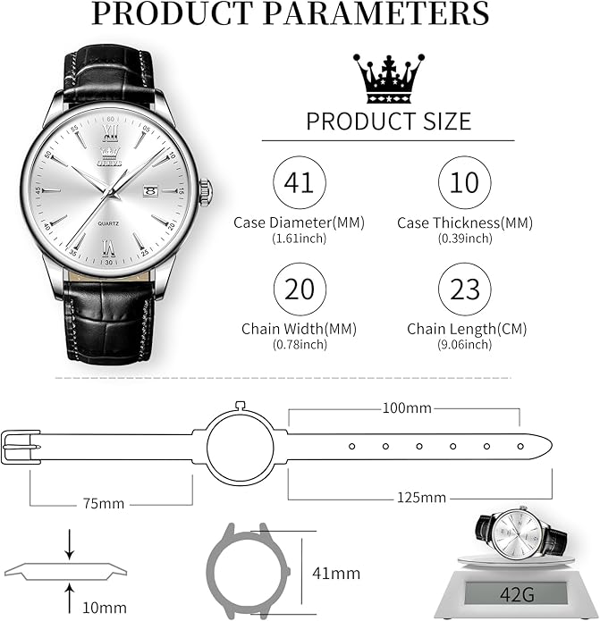 OLEVS Mens Watches, Dress Waterproof Classic Analog Casual Luxury Wrist Watch for Men with Date, Easy to Read Relojes para Hombres Male Quartz Wristwatch with Brown Black Leather Band Blue Black Dial