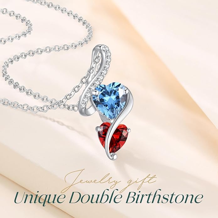 LOUISA SECRET Unique Double Heart Necklace Gifts for Wife Women, 925 Sterling Silver Tiny Birthstone Pendant Jewelry Gift for Her Girlfriend Mom Valentine's Day Anniversary Mother's Day Birthdays & Christmas