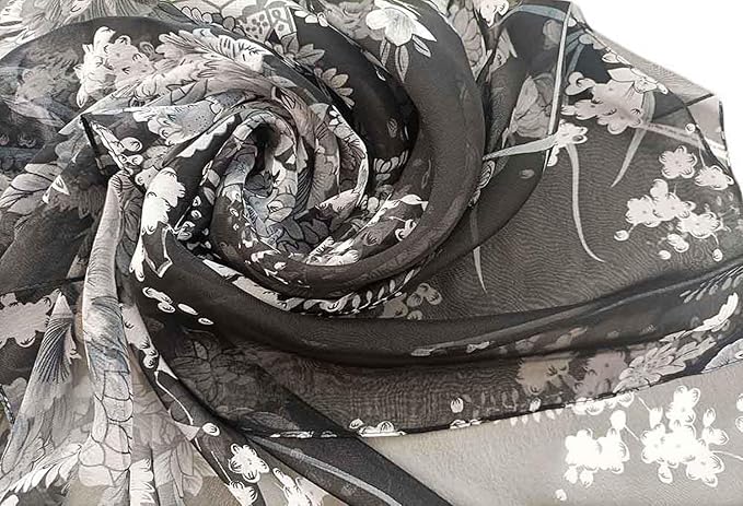 Pokeedioty Scarfs for Women Lightweight Fashion Scarves Elegant Floral Pattern Sheer Scarfs