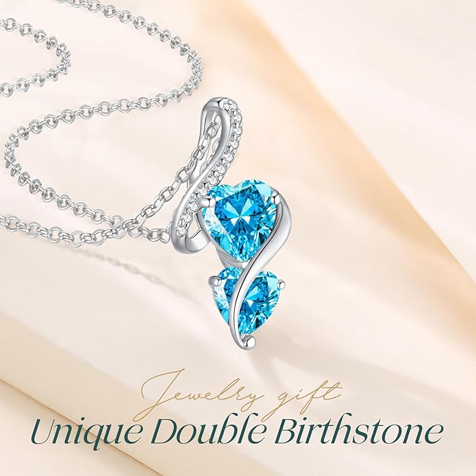 LOUISA SECRET Unique Double Heart Necklace Gifts for Wife Women, 925 Sterling Silver Tiny Birthstone Pendant Jewelry Gift for Her Girlfriend Mom Valentine's Day Anniversary Mother's Day Birthdays & Christmas
