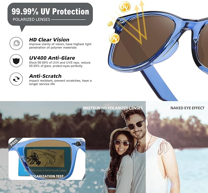 MEETSUN Polarized Sunglasses for Women Men Classic Retro Square Frame Driving Sun Glasses UV Protection