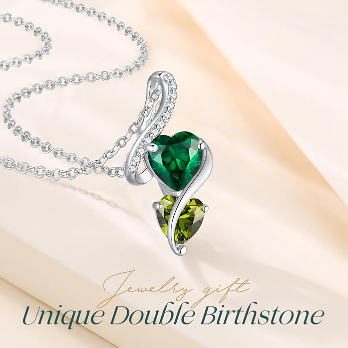 LOUISA SECRET Unique Double Heart Necklace Gifts for Wife Women, 925 Sterling Silver Tiny Birthstone Pendant Jewelry Gift for Her Girlfriend Mom Valentine's Day Anniversary Mother's Day Birthdays & Christmas