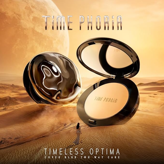 Timeless Optima Cover-Blur Skin Perfection Powder Foundation - Full Coverage, Blur Matte Finish, 16H Oil Control, Non-Comedogenic, with Double-Sided Applicator (03W Warm Fawn)