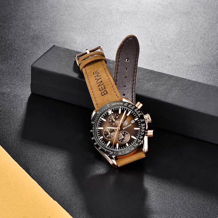 BY BENYAR Watch for Men Analog Quartz Chronograph Waterproof Luminous Designer Mens Wrist Watches Business Work Sport Casual Dress Watch with Silicone Strap Elegant Gifts for Men