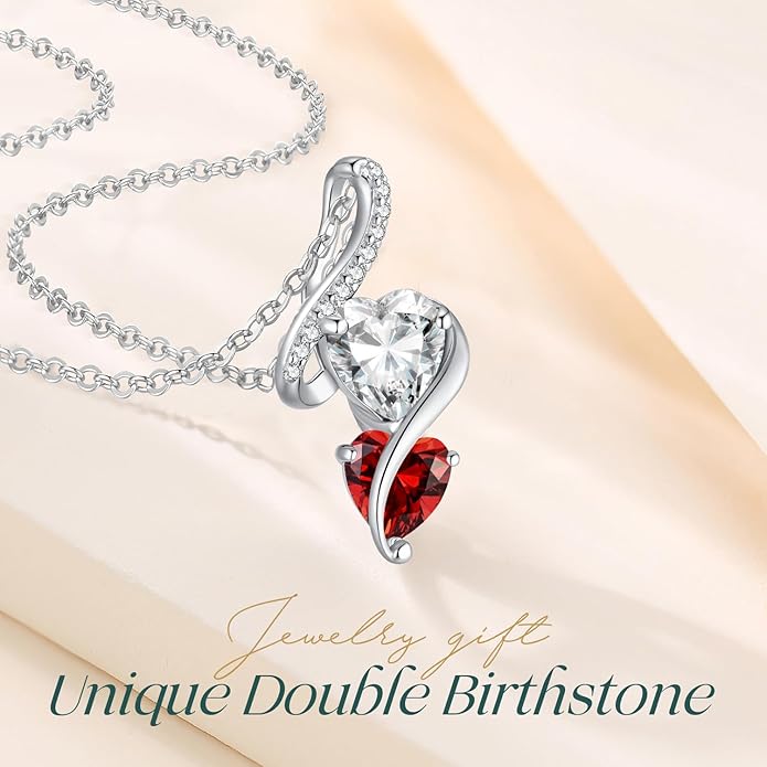 LOUISA SECRET Unique Double Heart Necklace Gifts for Wife Women, 925 Sterling Silver Tiny Birthstone Pendant Jewelry Gift for Her Girlfriend Mom Valentine's Day Anniversary Mother's Day Birthdays & Christmas