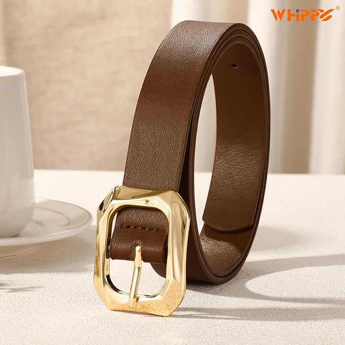 WHIPPY Women's Leather Belts with Gold Buckle Casual Fashion Ladies Waist Belts for Jeans Pants Dresses