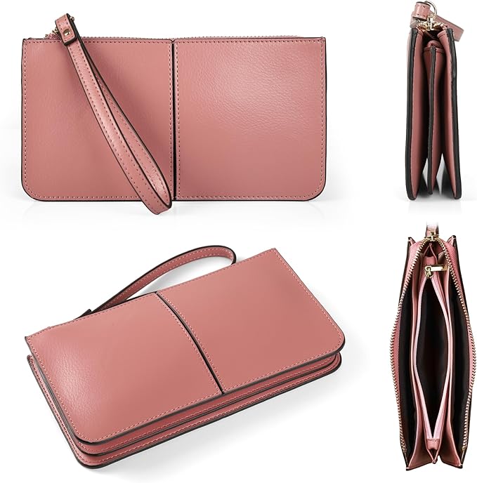 befen Genuine Leather Wristlet Clutch for Women Ultra-Slim Ladies Credit Card Holder Wallet Purses with RFID Protection