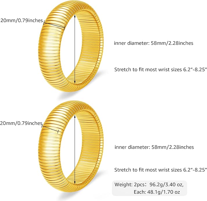 MISS RIGHT Gold Chunky Stretch Snake Chain Bangle Bracelets Stack for Women Trendy, 18K Gold Filled Stainless Steel Stretchy Womens Stackable Wristband Bangles Bracelet Set