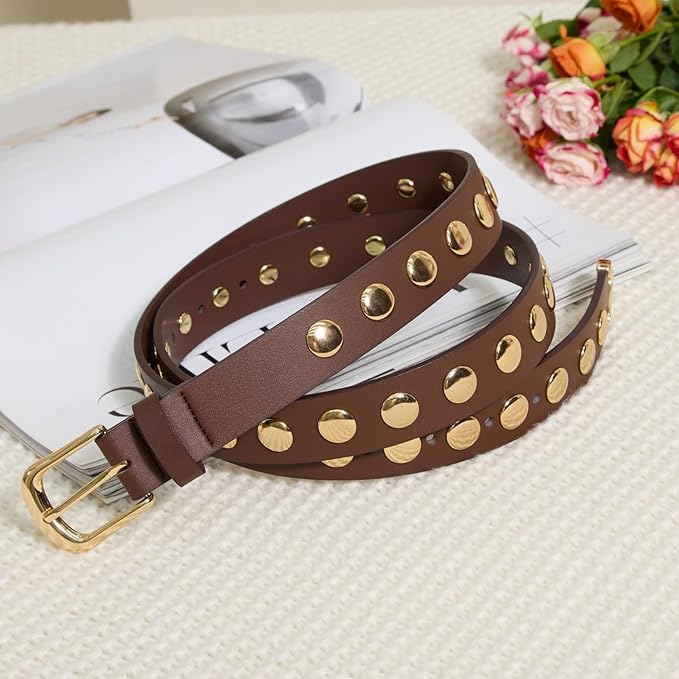VATAN Women Leather Belt for Jeans Dresses Pants Fashion Ladies Casual Waist Belt with Gold Buckle