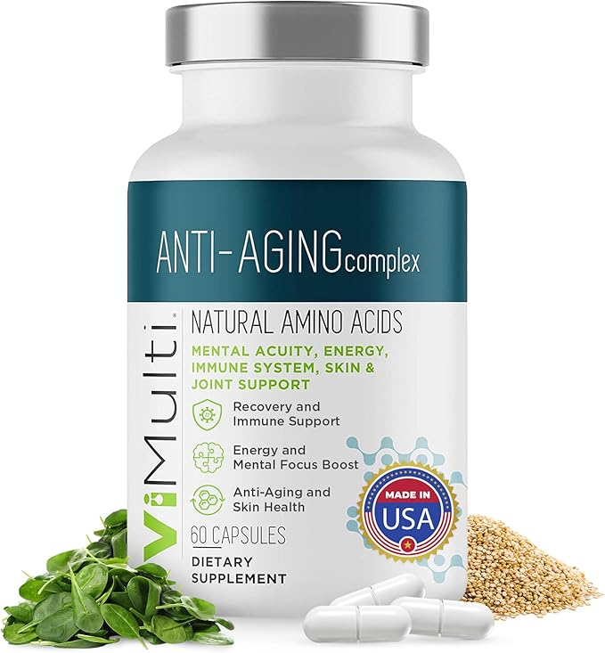 Anti-Aging Natural Amino Acids Supplement for Women & Men – Supports Immune Health, Energy, Smoother Skin Tone, & Restorative Sleep, Anti-Aging Supplement Pills for Longevity, 60 Capsules