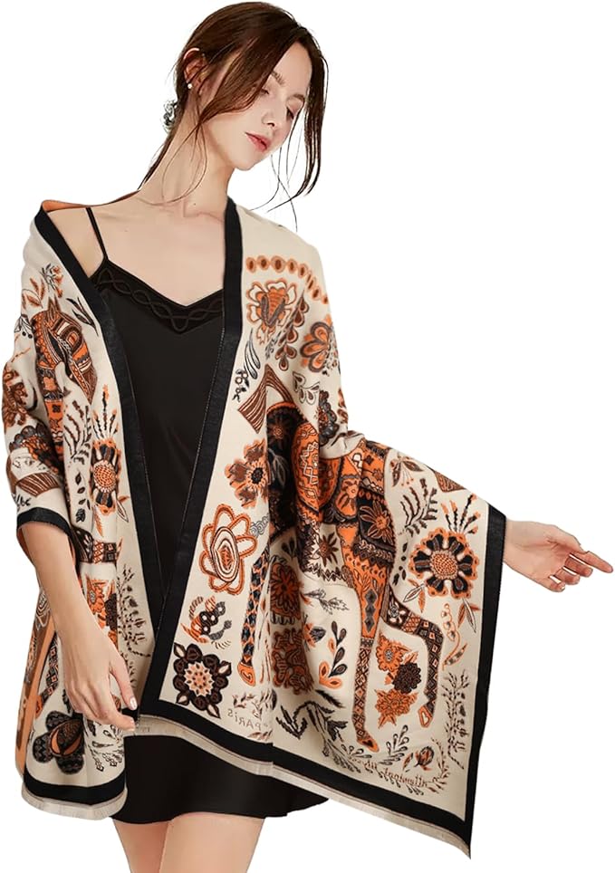 EXTREE Scarfs for Women Pashmina Silky Shawl Wrap for Evening Dressing Blanket Open Front Poncho Cape