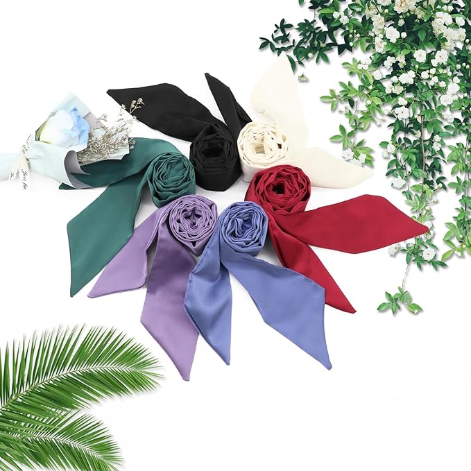 Long Satin Neckerchief Versatile Ribbon Tie Neck Scarf Solid Color Skinny Womens Tie