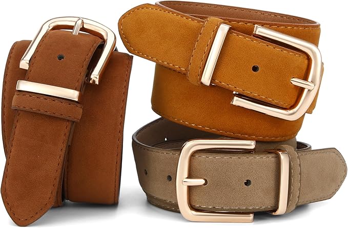 HOTWILL Women Suede Belt for Jeans Dresses Fashion Chunky Ladies Waist Belts with Gold Buckle