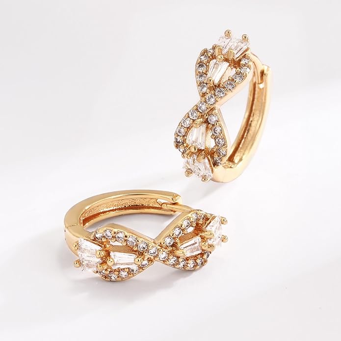 14K Gold Plated Cubic Zirconia Hoop Earrings,Three Row Diamon | Arrows | Double Row of Diamonds Huggie Earrings for Women
