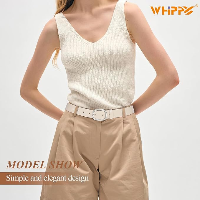 WHIPPY Women Leather Belt Casual Fashion Gold Buckle Leather Waist Belt for Jeans Pants Dresses Chic Ladies Belt