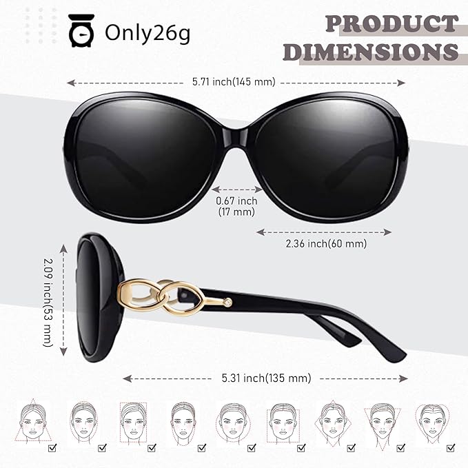 Sunier Sunglasses Womens Polarized Trendy Oversized Sun Glasses Fashion Ladies Shades 100% UV400 Protection S85