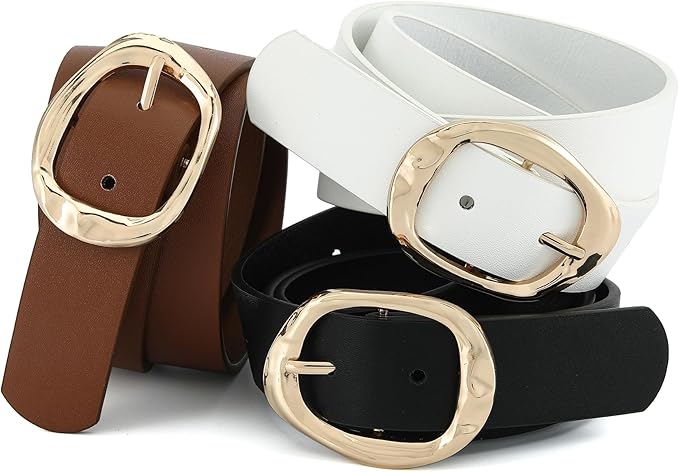 Earnda Leather Belts for Women Casual Fashion Waist Belt with Liquid Shapes Gold Buckle for Jeans Pants Dresses