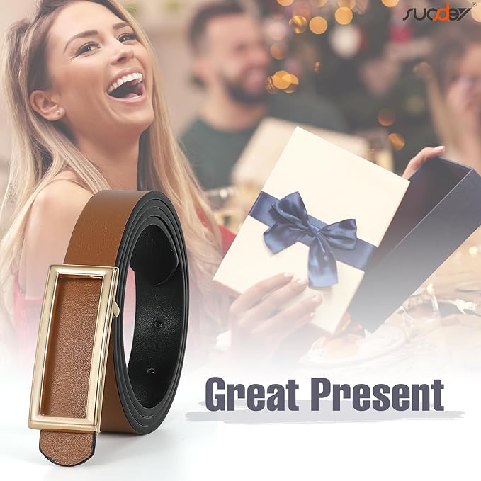 SUOSDEY Women Reversible Leather Belts for Jeans Pants Dresses Ladies Fashion Belts with Gold Buckle, 0.9" Width